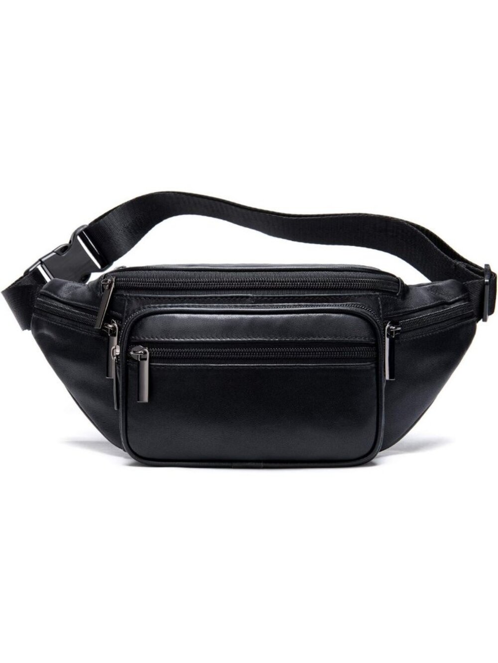 Stylish Genuine Leather Fanny Pack Sling Bag for Travel, Unisex Belt Bag - Black